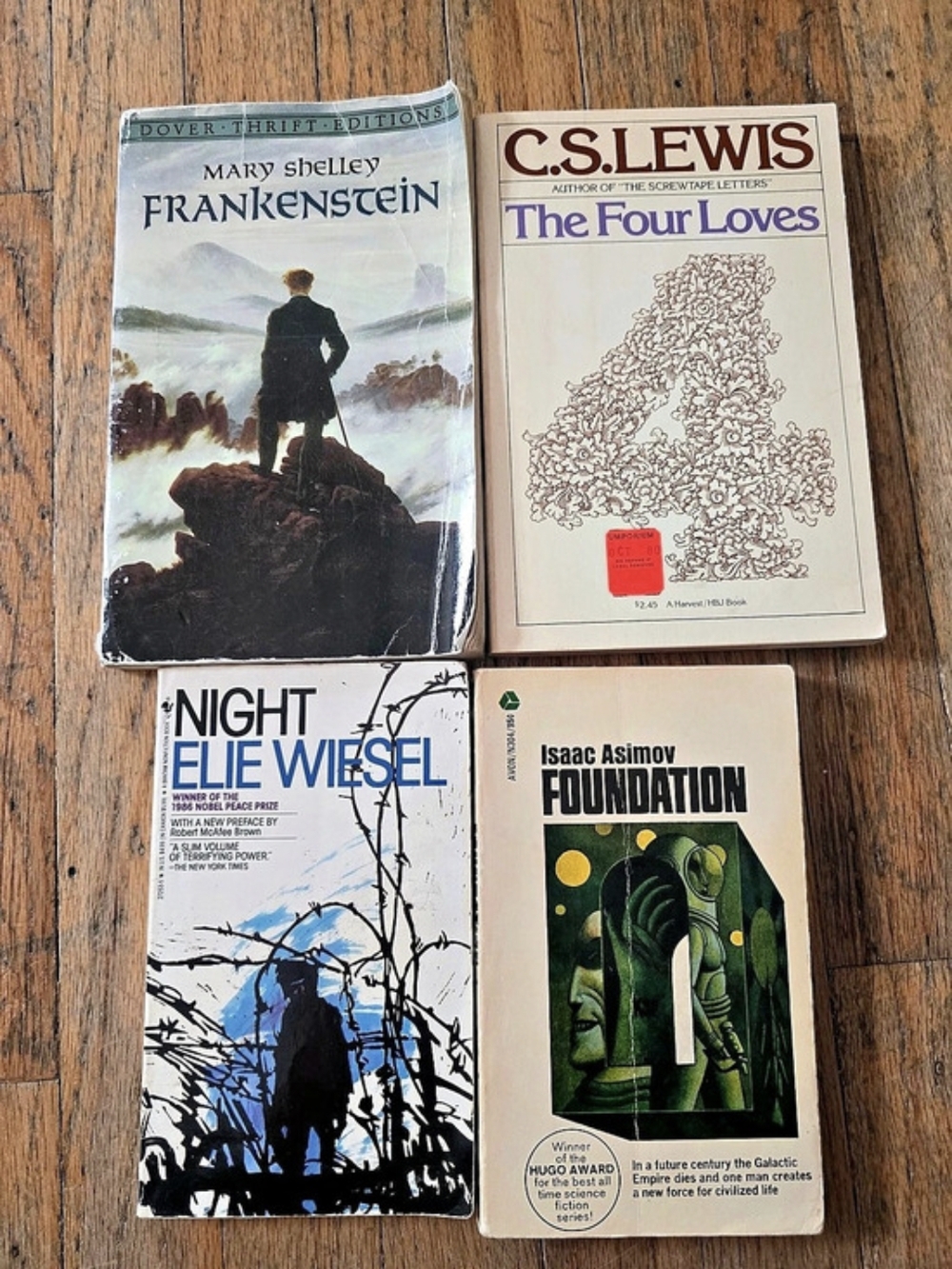 Four Vintage Paperback Book Bundle Blue White Good